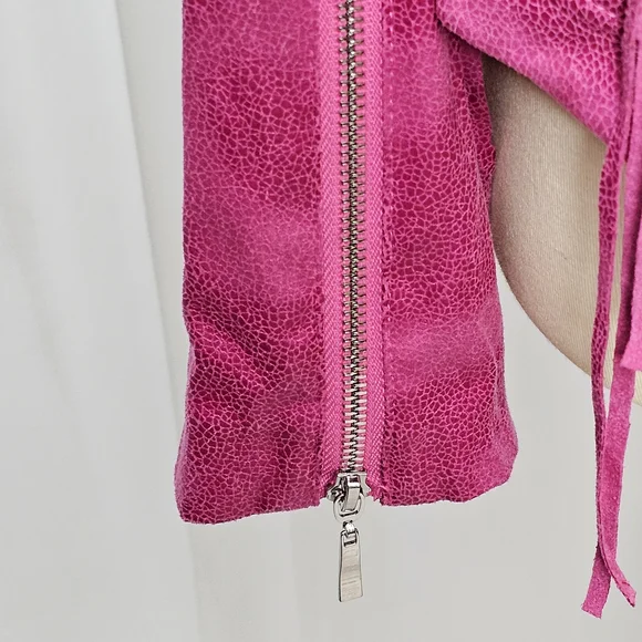 Lena Gabrielle Pink Fringe Moto Jacket – Size 12 - Picture 9 of 13